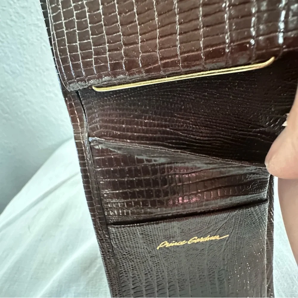 Prince Gardner Brown Embossed Leather Bi-Fold Wallet | ID Window | Vintage